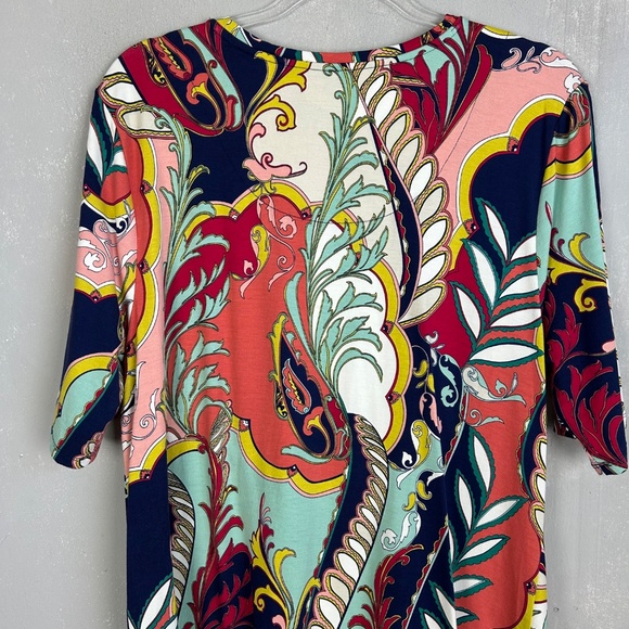 Chicos size 3 /XL touch of cool abstract draped tunic top colorful short sleeve - Picture 11 of 14